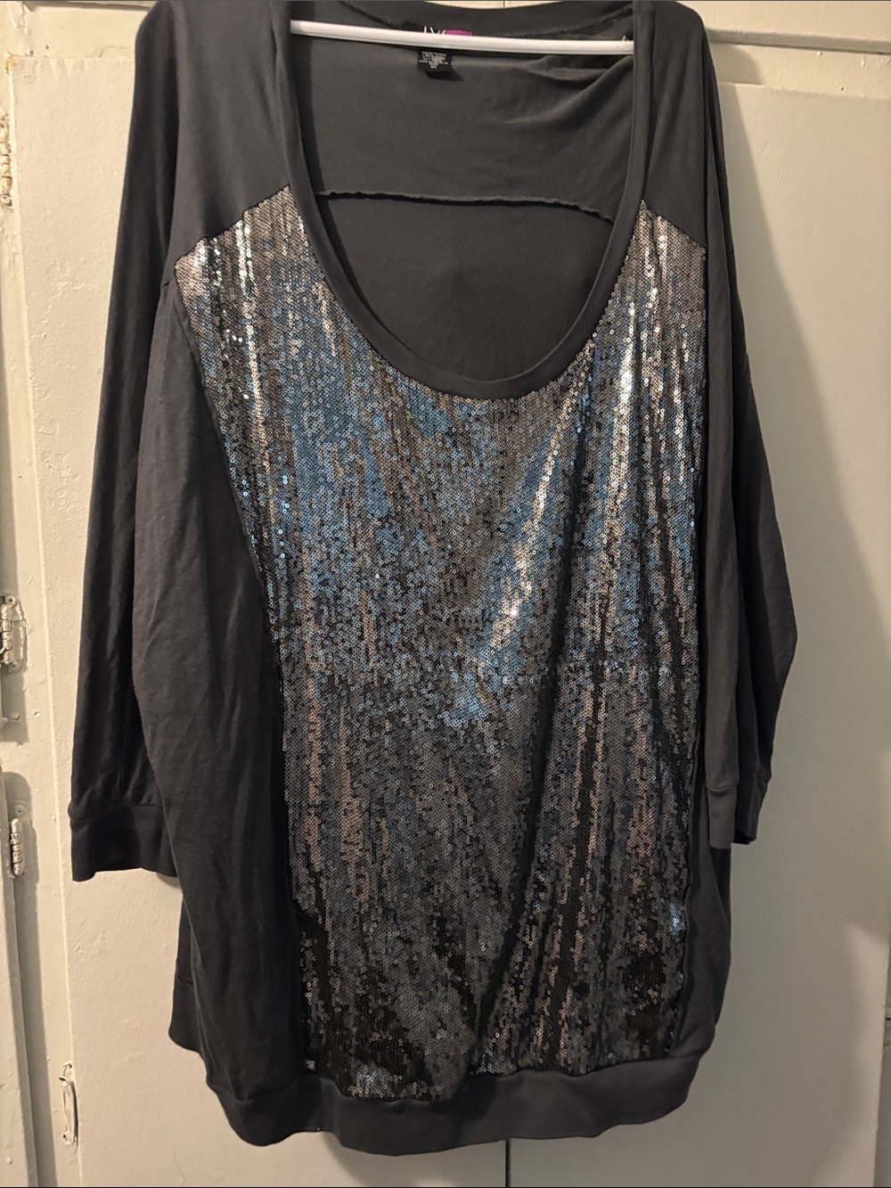 Women’s Gray Sequin Scoop-Neck Sweatshirt